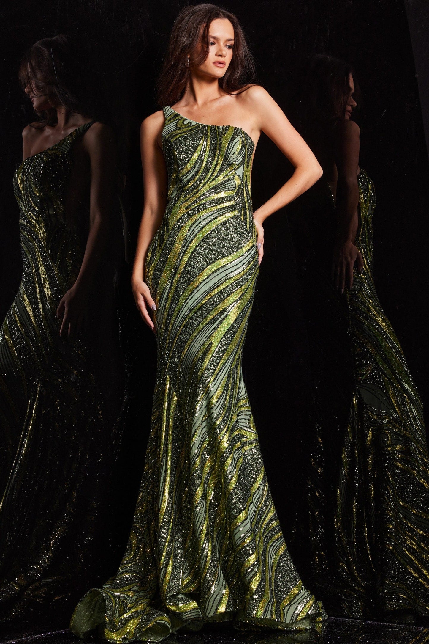 Jovani 24031 One Shoulder Beaded Dress