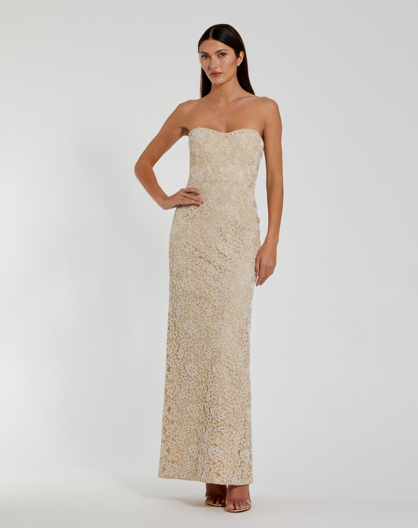 Mac Duggal 24067 Strapless Beaded Lace Fitted Column Gown