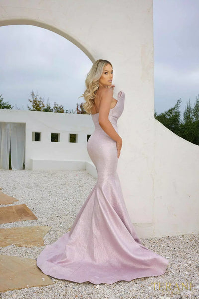Terani Couture 241E2405 Trumpet Strapless Jacquard Pink Sparkly Column Evening Dress