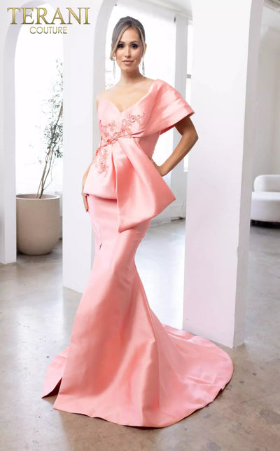 Terani Couture 241E2468 Off-Shoulder Trumpet Asymmetrical Sparkly Column Evening Dress B Chic Fashions Long Dress Evening Gowns