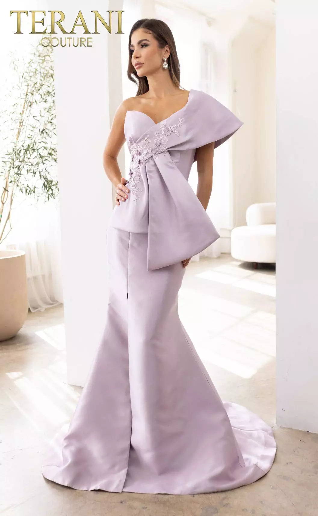 Terani Couture 241E2468 Off-Shoulder Trumpet Asymmetrical Sparkly Column Evening Dress B Chic Fashions Long Dress Evening Gowns