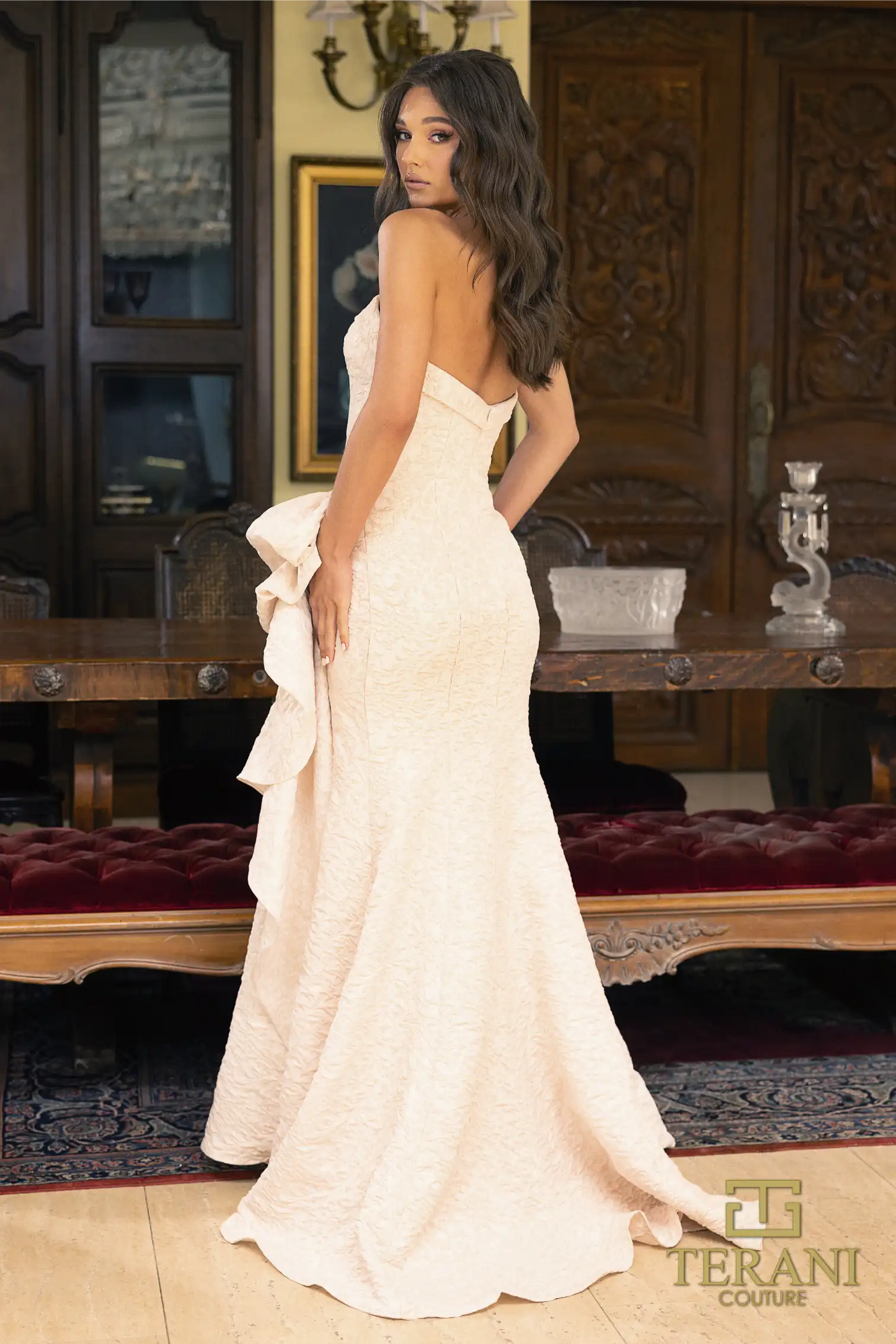 Terani Couture 241E2525 Brocade Strapless Column Evening Dress