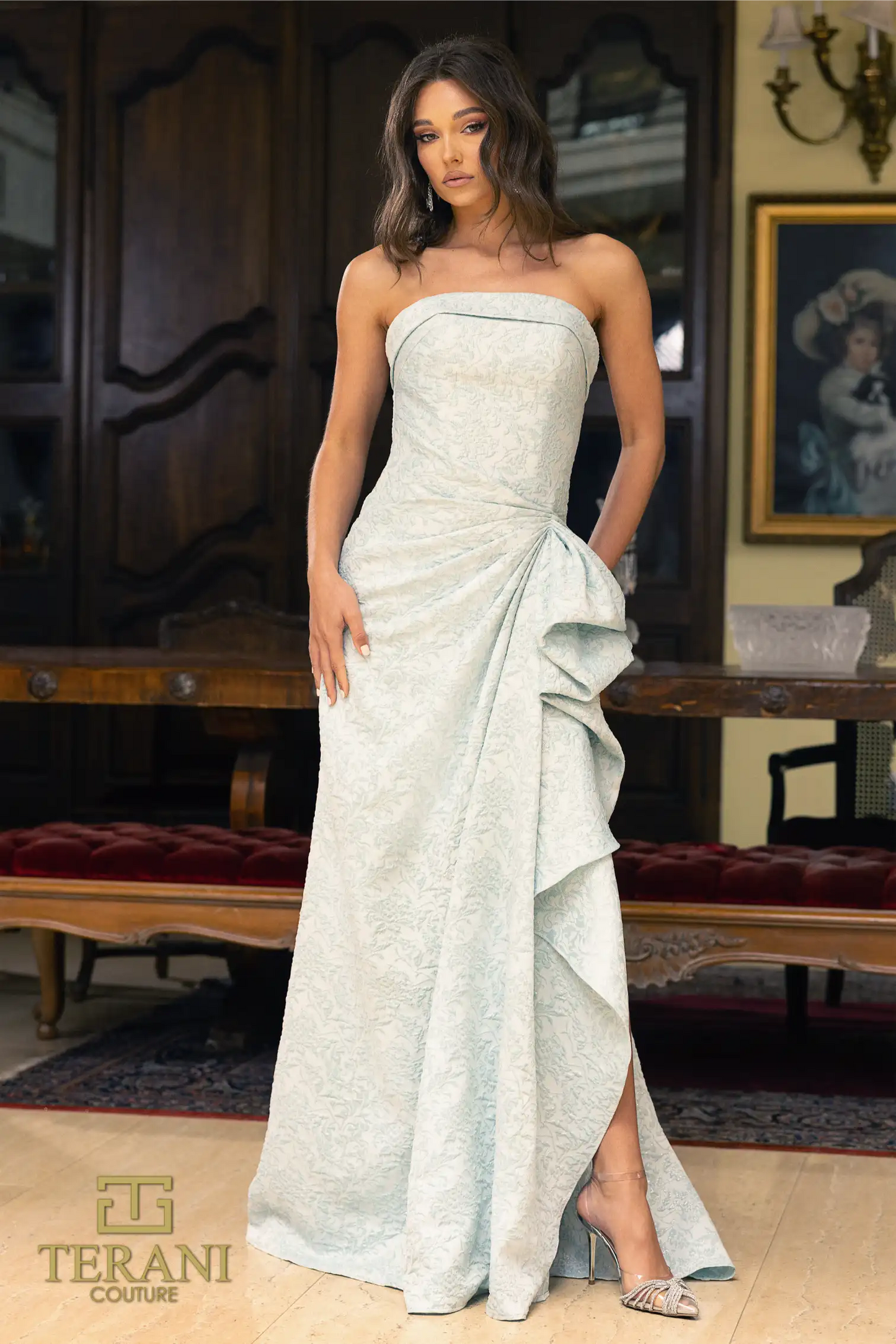 Terani Couture 241E2525 Brocade Strapless Column Evening Dress