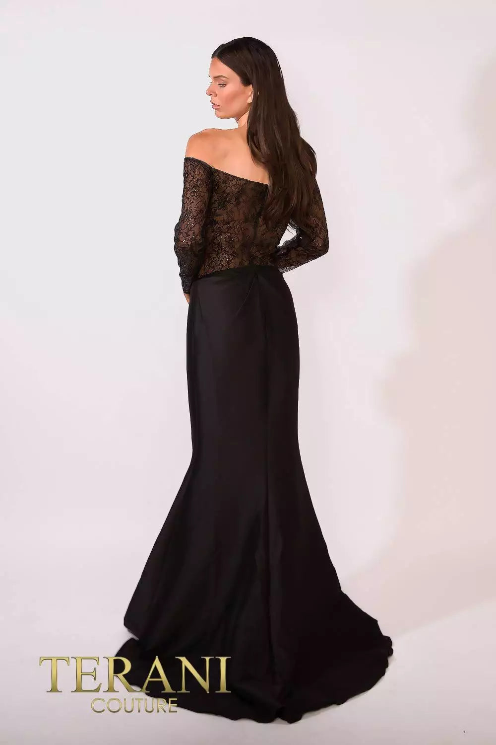 Terani Couture 241M2734 Long Sleeves Trumpet Off-Shoulder Column Evening Dress