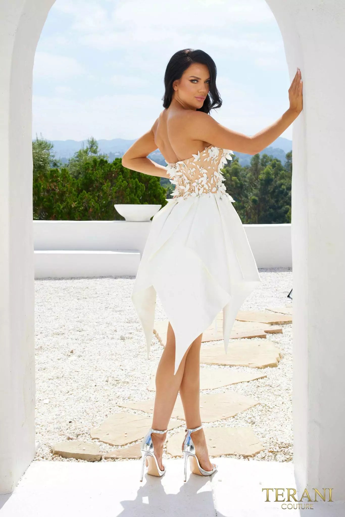 Terani Couture 241P2006 Sheath Strapless Matte Satin Column Evening Dress