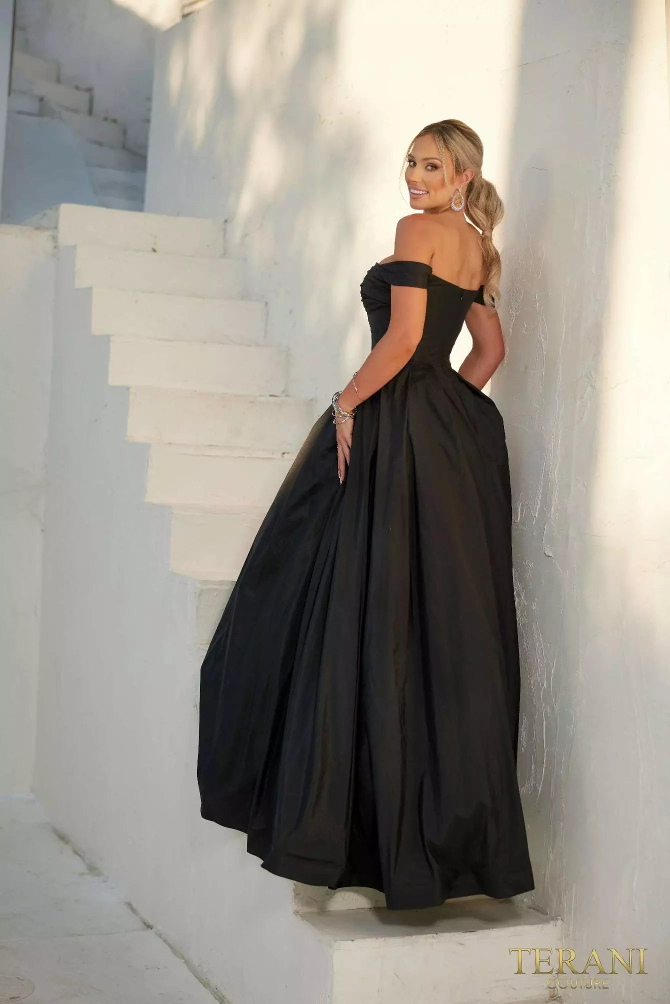 Terani Couture 241P2075 Off-Shoulder Fully Sparkling Ballgown Prom Dress