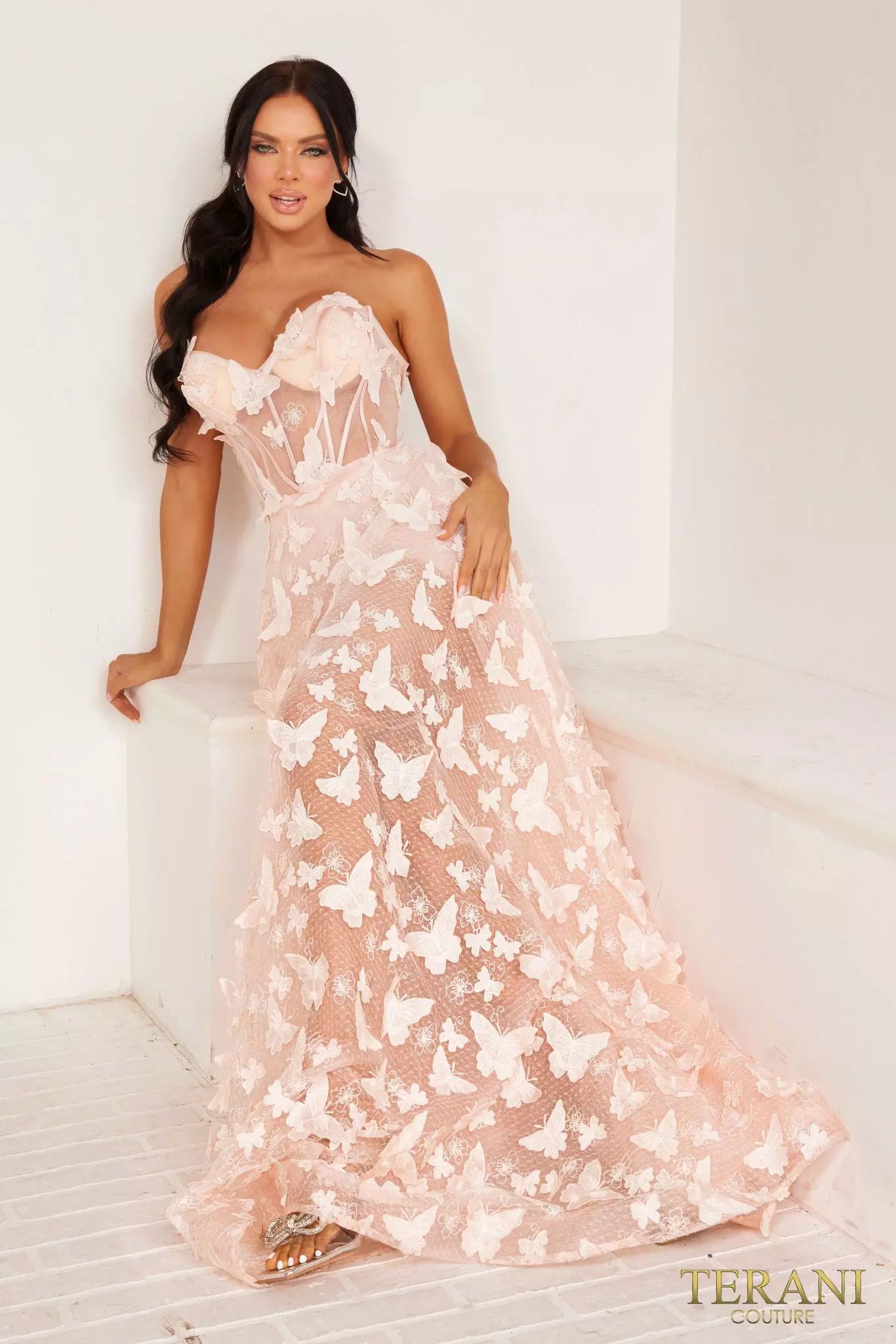 Terani Couture 241P2086 A-Line Strapless Tulle Long Prom Dress