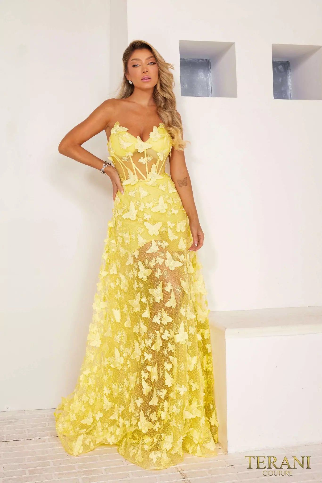 Terani Couture 241P2086 A-Line Strapless Tulle Long Prom Dress