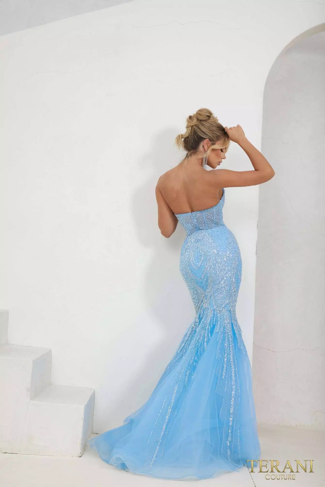 Terani Couture 241P2171 Strapless Mermaid Tulle Long Prom Dress