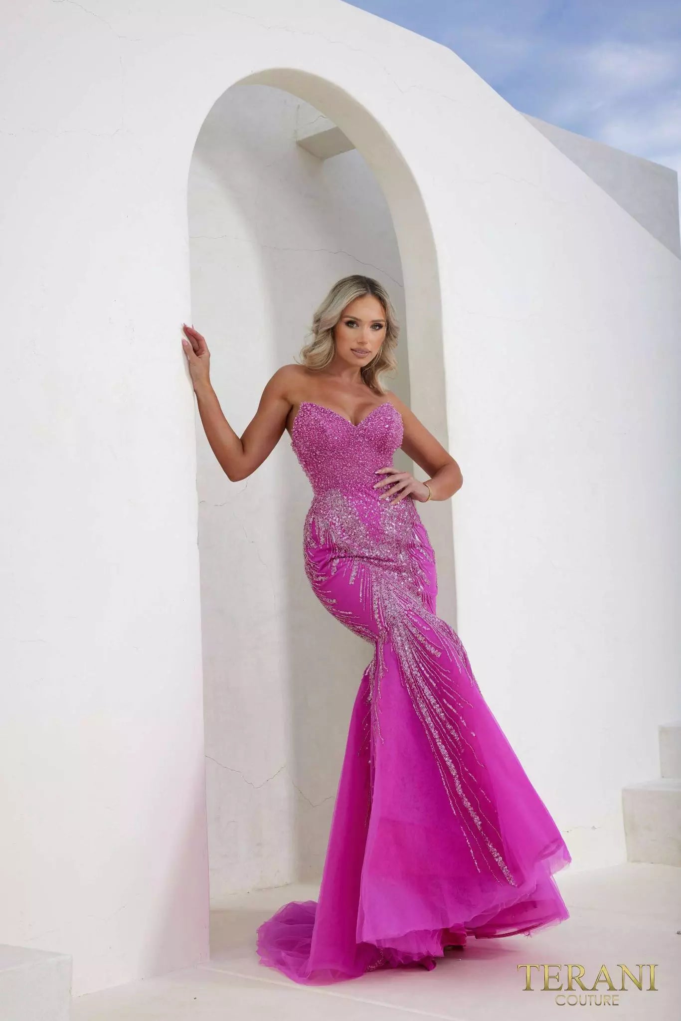 Terani Couture 241P2171 Strapless Mermaid Tulle Long Prom Dress