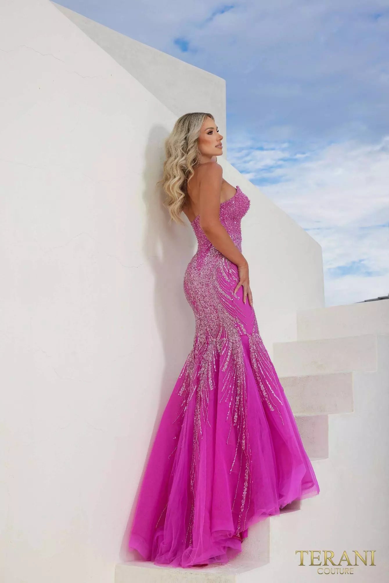 Terani Couture 241P2171 Strapless Mermaid Tulle Long Prom Dress