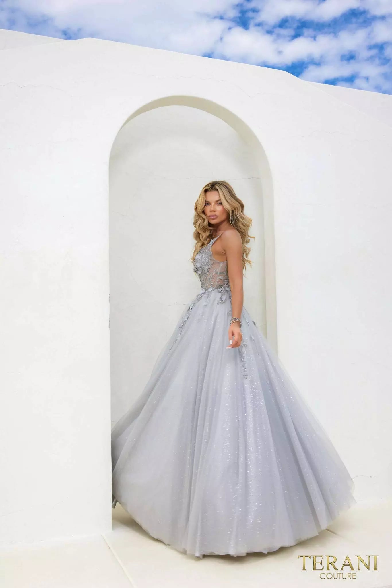 Terani Couture 241P2281 Spaghetti Sleeveless Glitter Tulle Ballgown Prom Dress