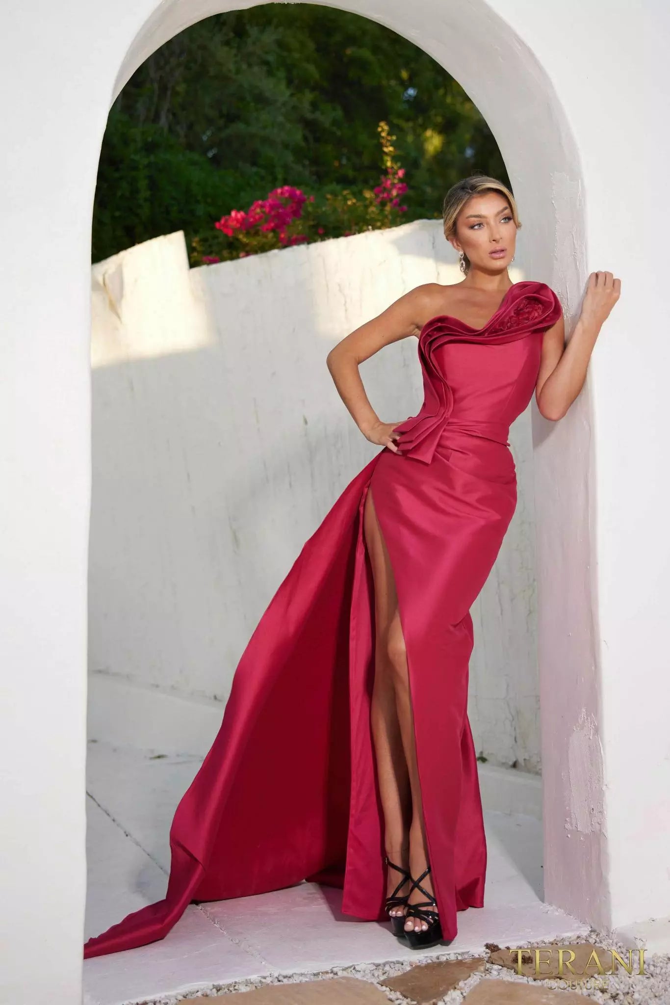 Terani Couture 241E2504 A-Line Asymmetrical Stretch Mikado Column Evening Dress B Chic Fashions Long Dress Evening Gowns
