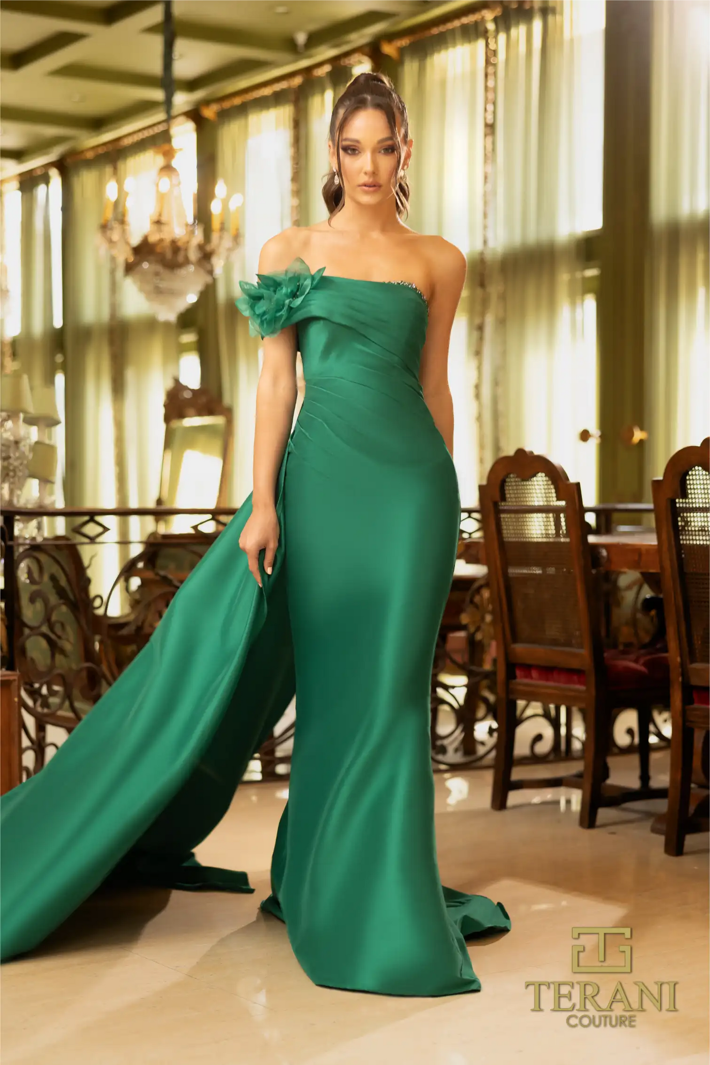 Terani Couture 242M3314 Stretch Mikado One Shoulder Long Trumpet Dress