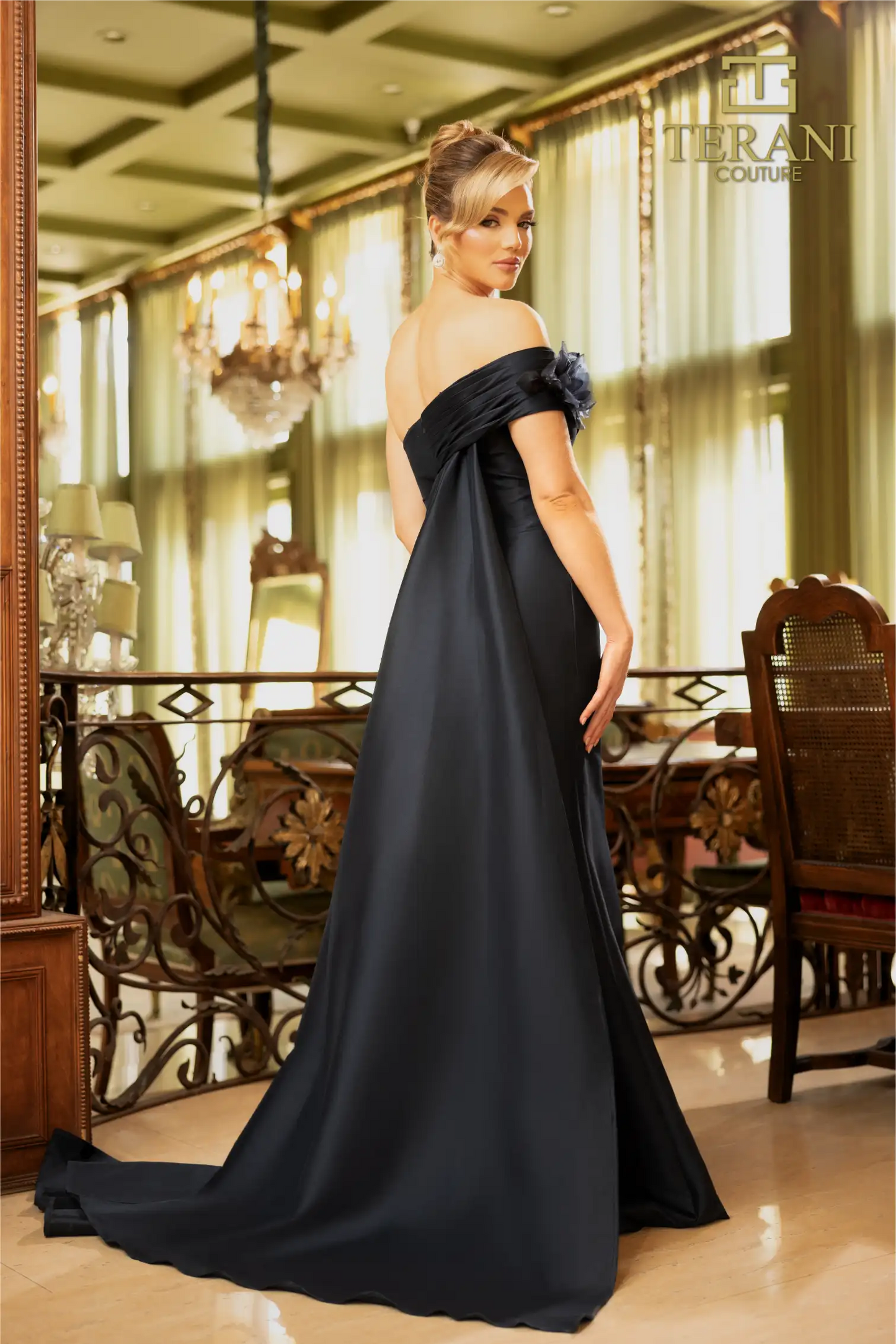 Terani Couture 242M3314 Stretch Mikado One Shoulder Long Trumpet Dress