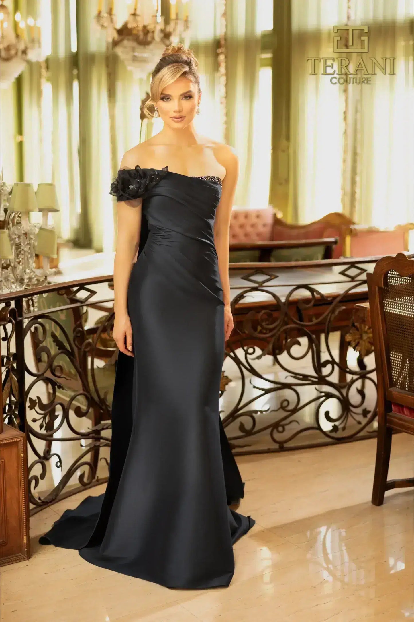 Terani Couture 242M3314 Stretch Mikado One Shoulder Long Trumpet Dress