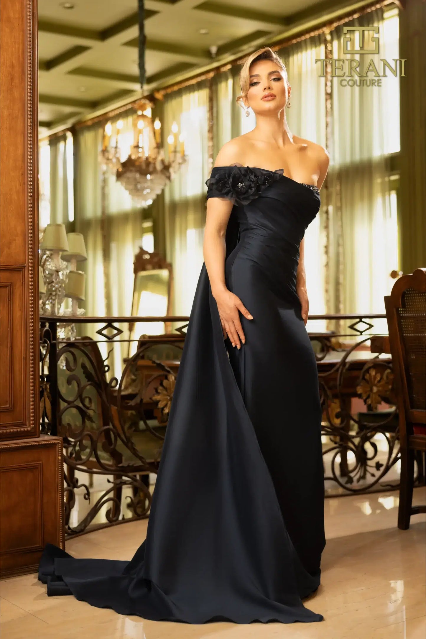 Terani Couture 242M3314 Stretch Mikado One Shoulder Long Trumpet Dress