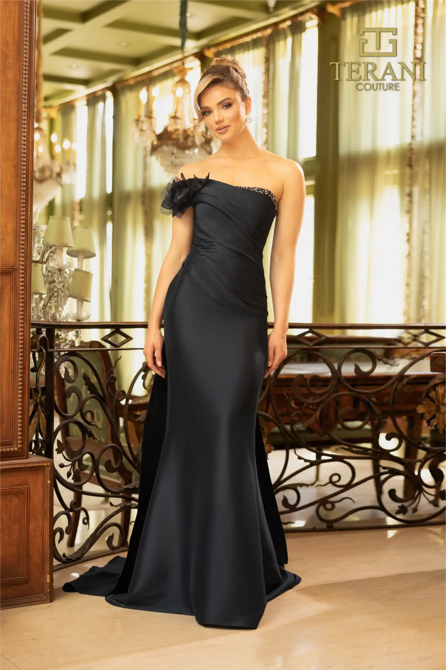 Terani Couture 242M3314 Stretch Mikado One Shoulder Long Trumpet Dress