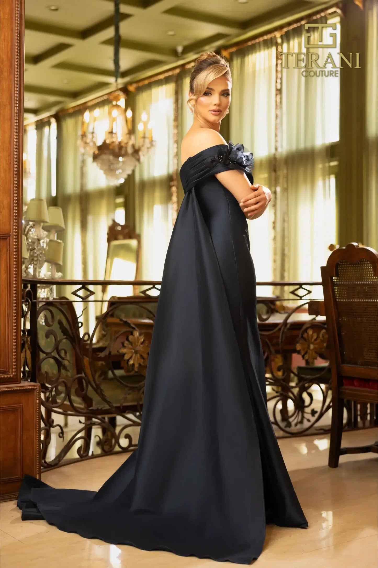 Terani Couture 242M3314 Stretch Mikado One Shoulder Long Trumpet Dress