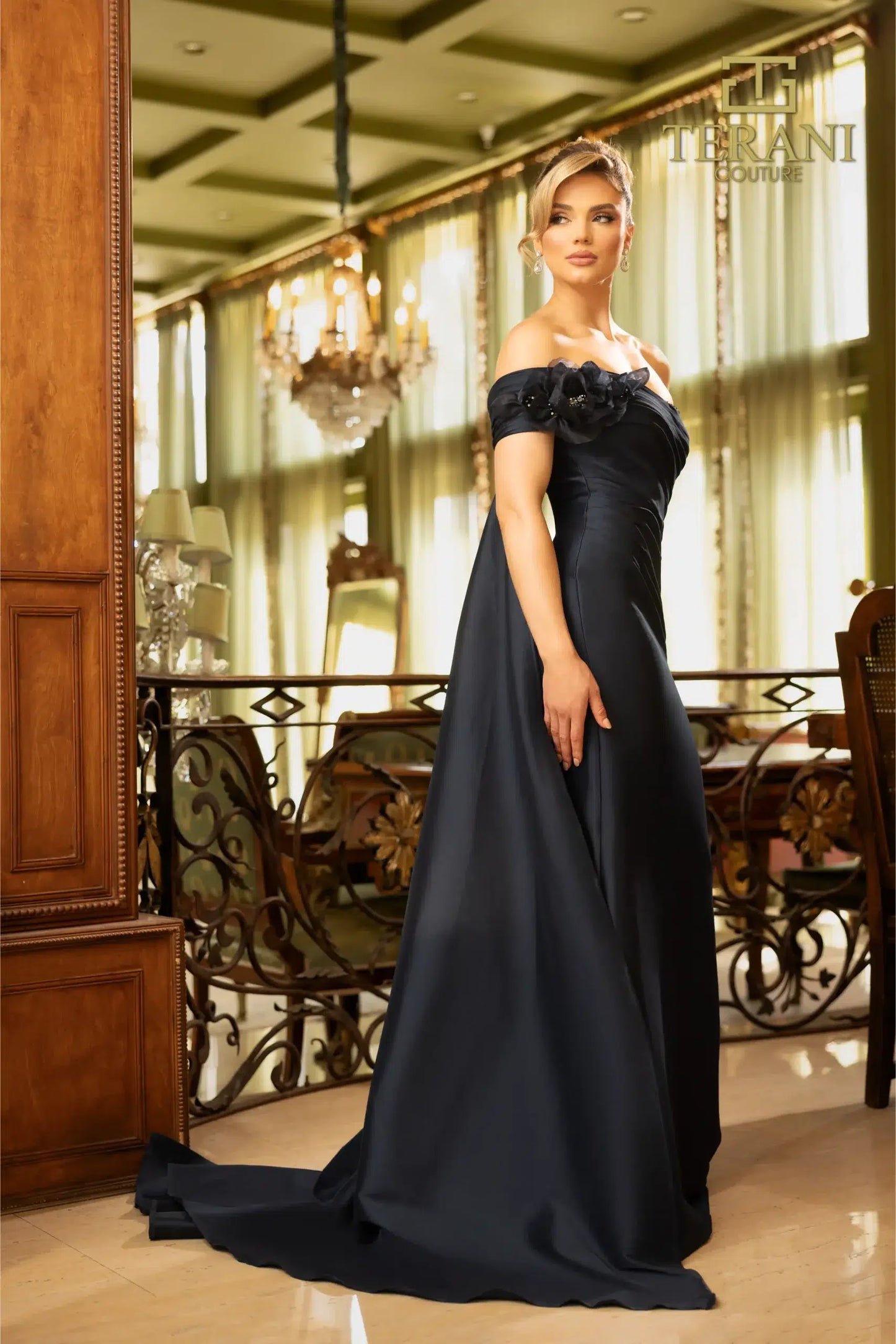 Terani Couture 242M3314 Stretch Mikado One Shoulder Long Trumpet Dress