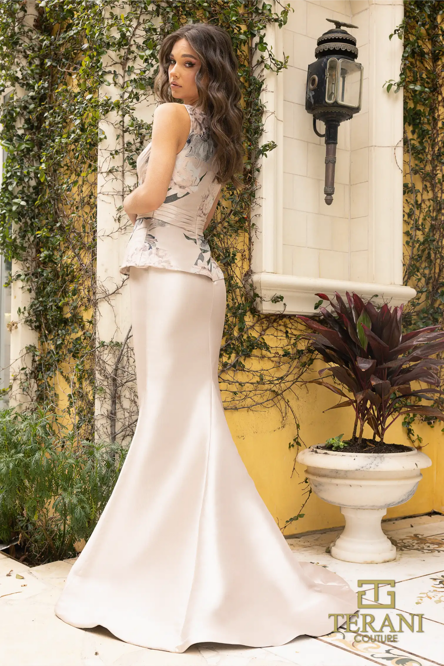 Terani Couture 242M3329 Jacquard Sleeveless Long Column Dress