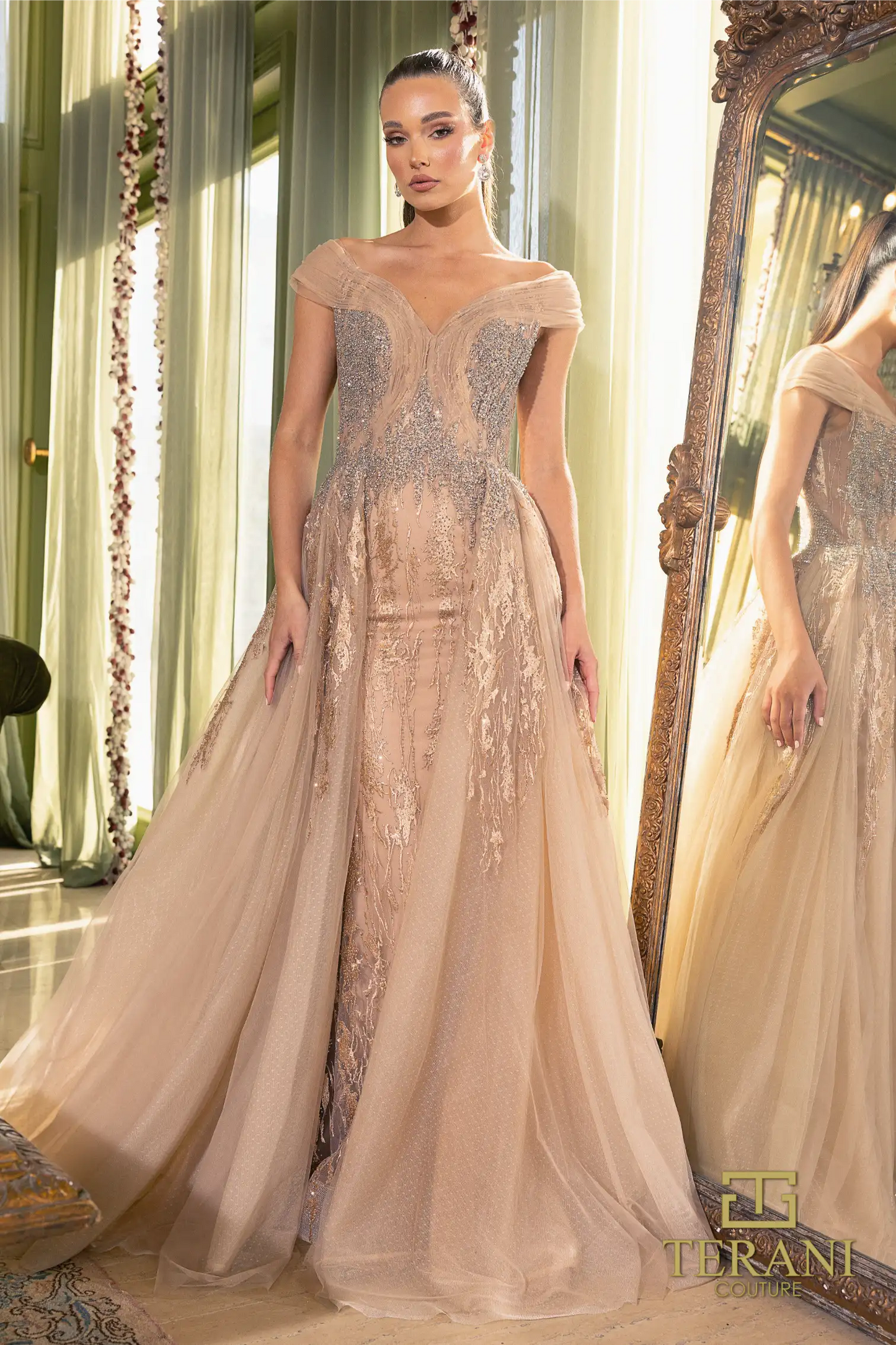 Terani Couture 242M3347 Tulle Off-Shoulder Sweetheart Ballgown Dress