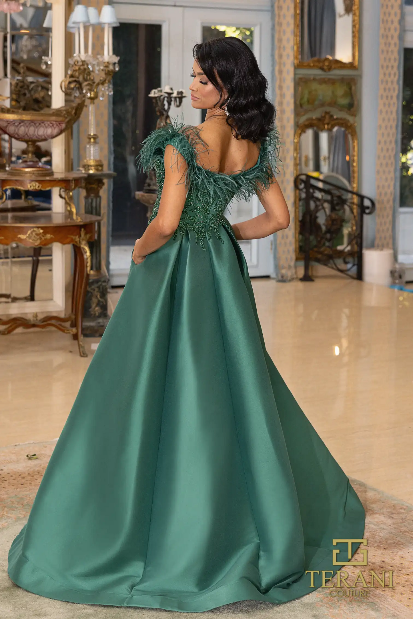 Terani Couture 242M3357 Stretch Mikado Off-Shoulder Ballgown Dress