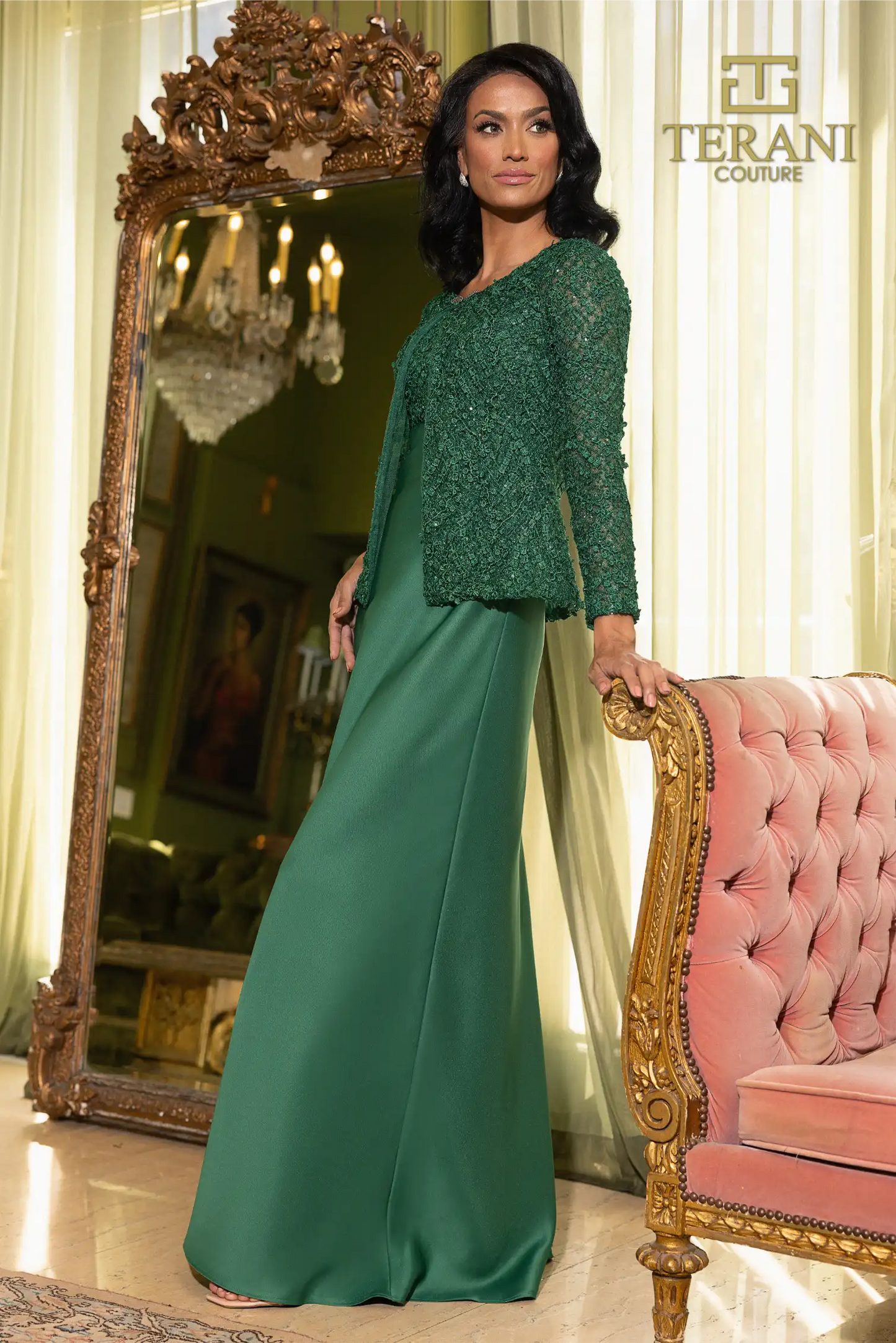 Terani Couture 242M3412 Hunter Mikado Sleeveless Long Column Dress