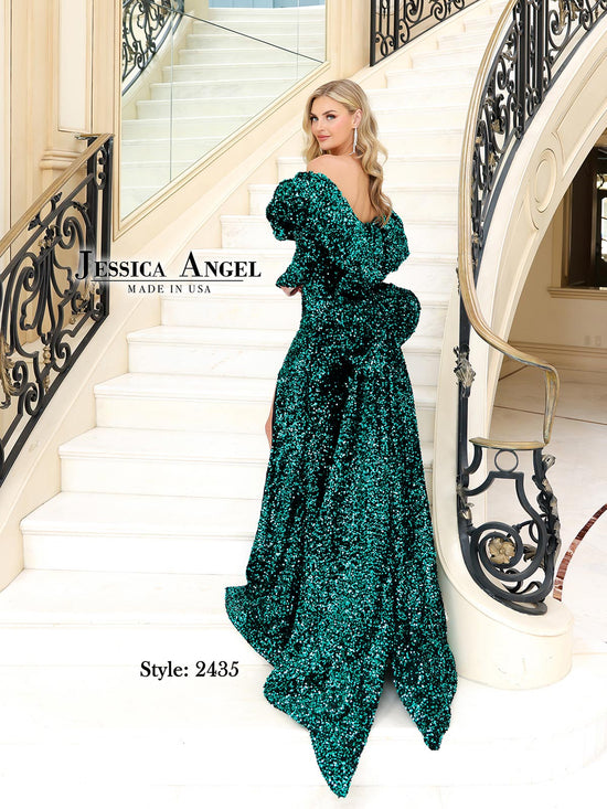 Jessica Angel Style JA2435 Velvet Sequence OneShoulder Neckline Gown