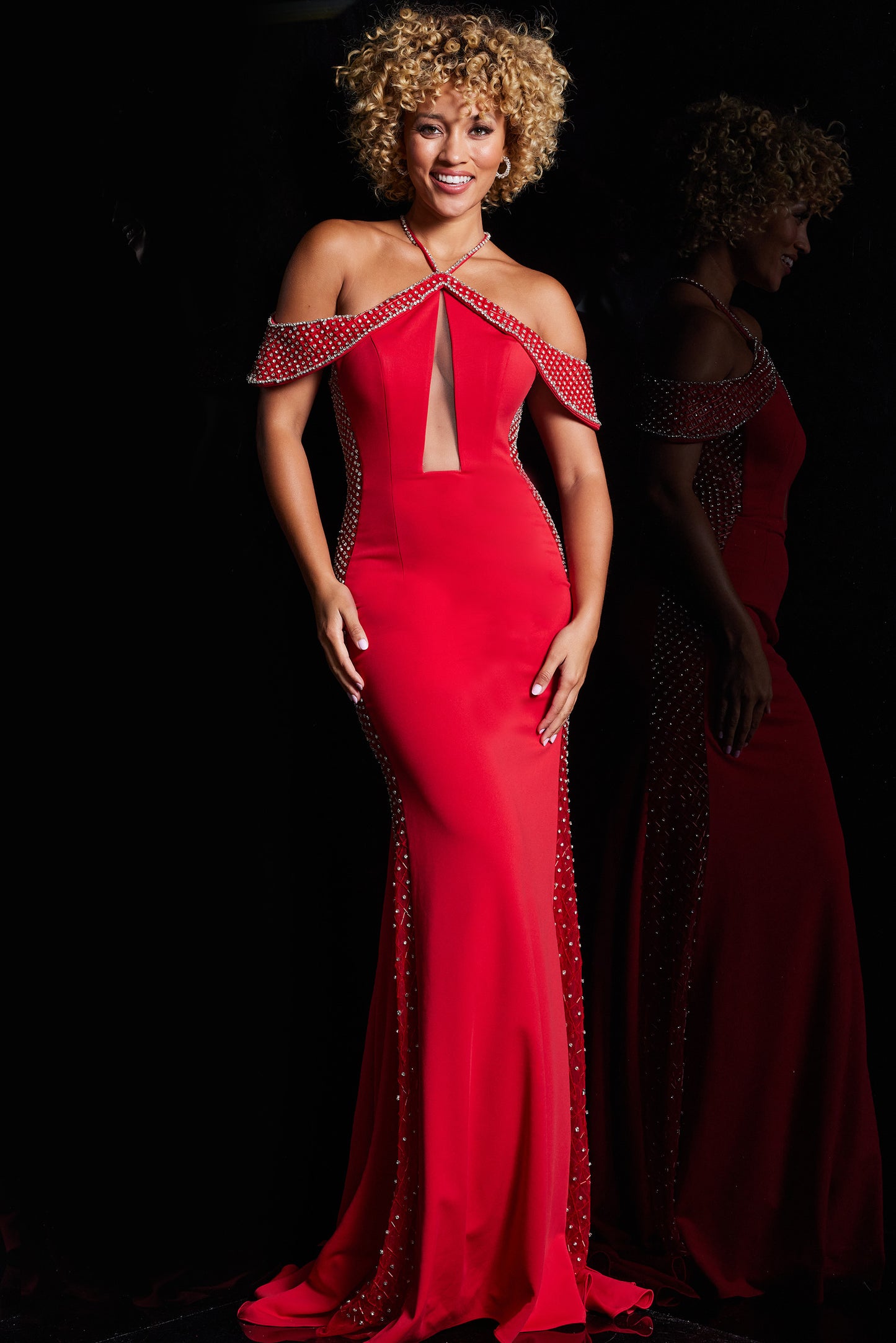 Jovani 24611 Off the Shoulder Sheer Sides Gown