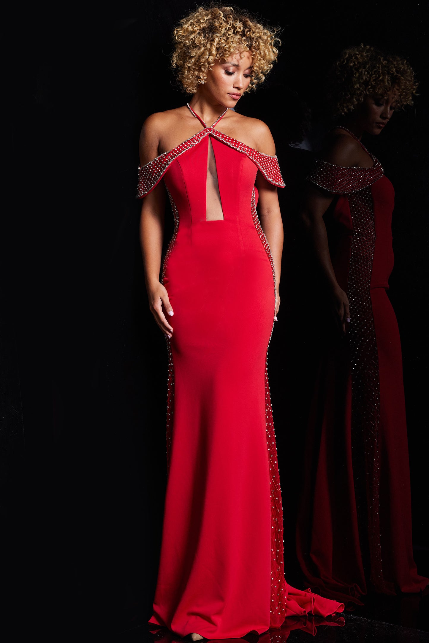 Jovani 24611 Off the Shoulder Sheer Sides Gown
