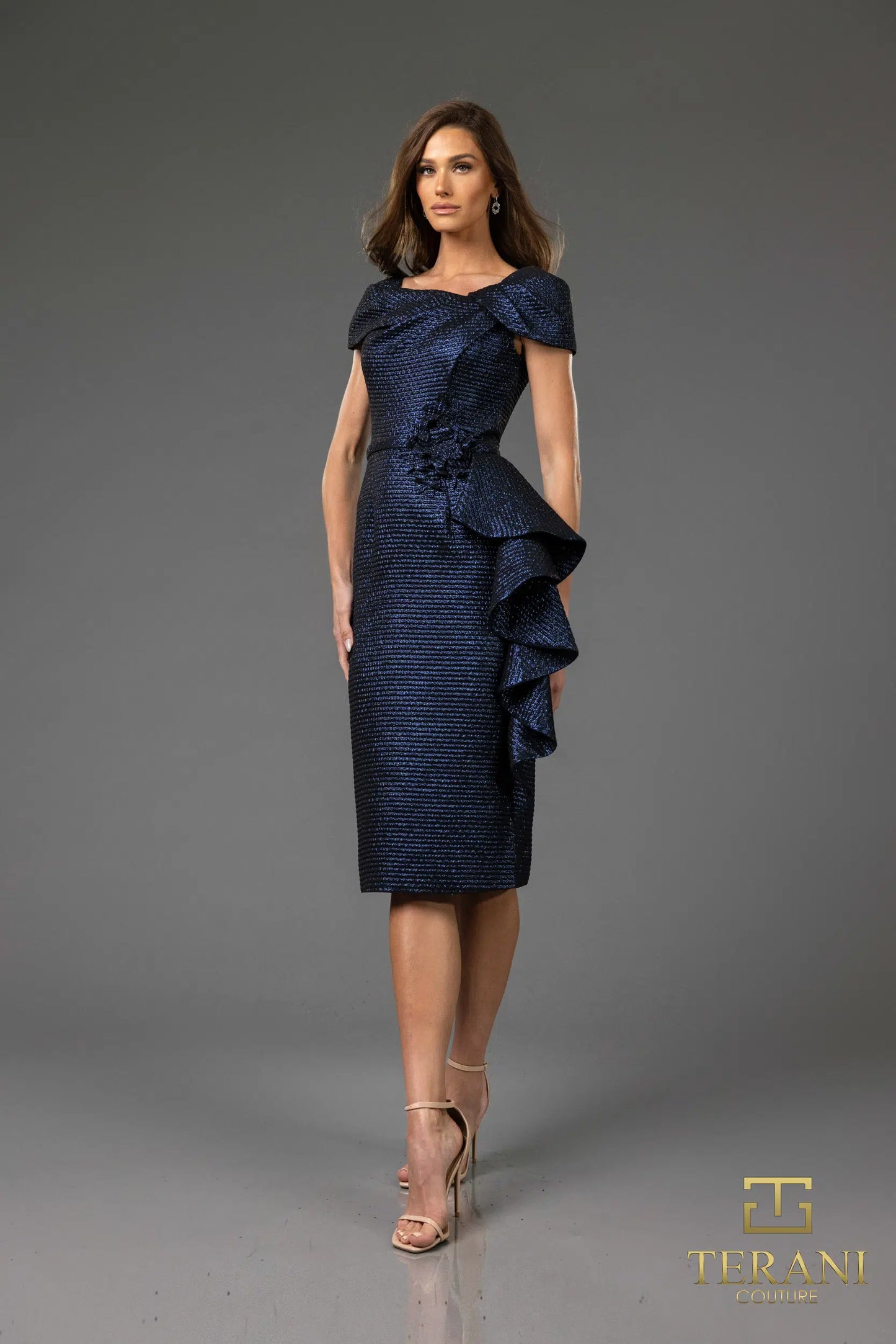 Terani Couture 251C4171 Metallic Jacquard Bodycon Sleeveless Short Cocktail Dress