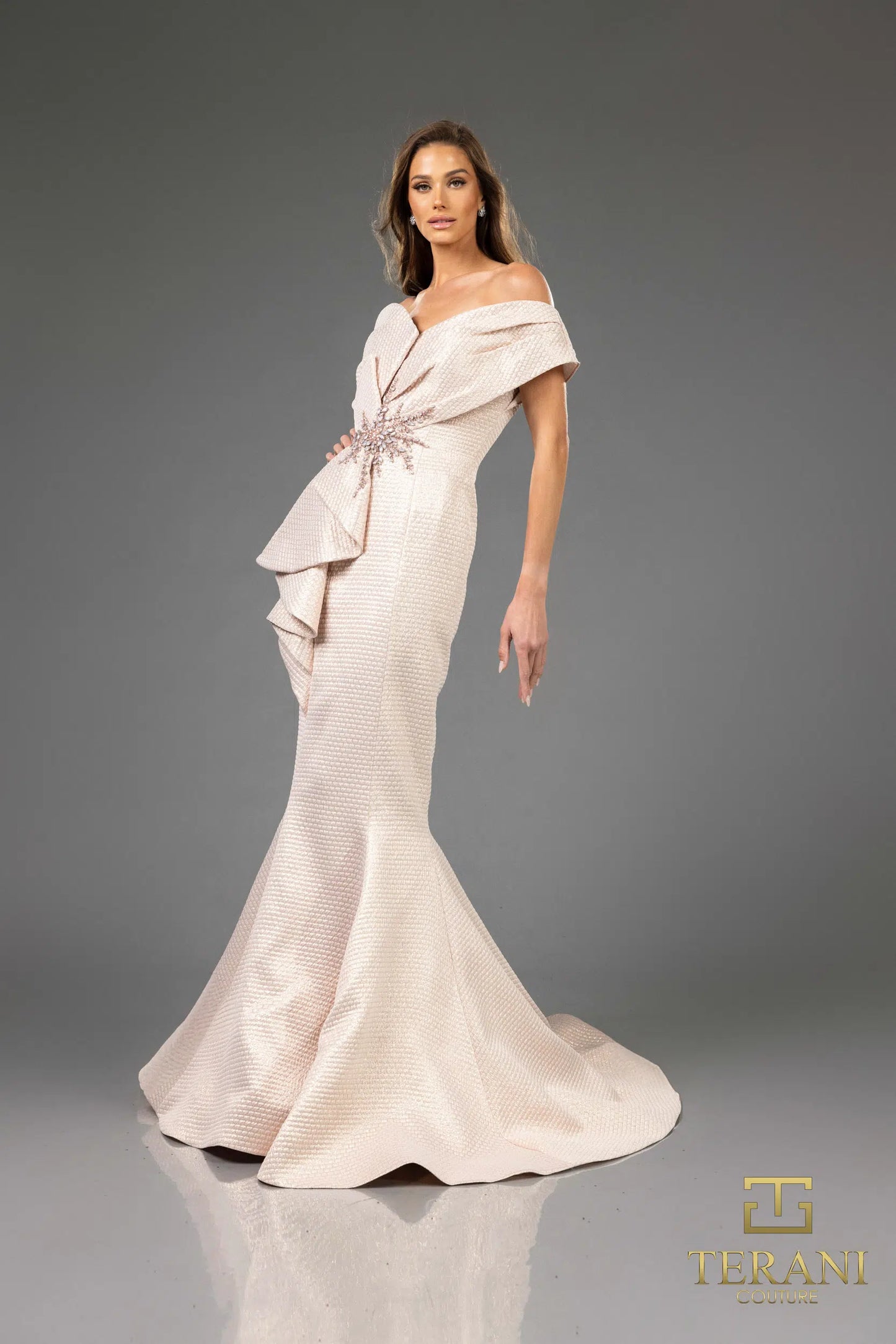 Terani Couture 251E4201 One Shoulder Ruffles Long Dress
