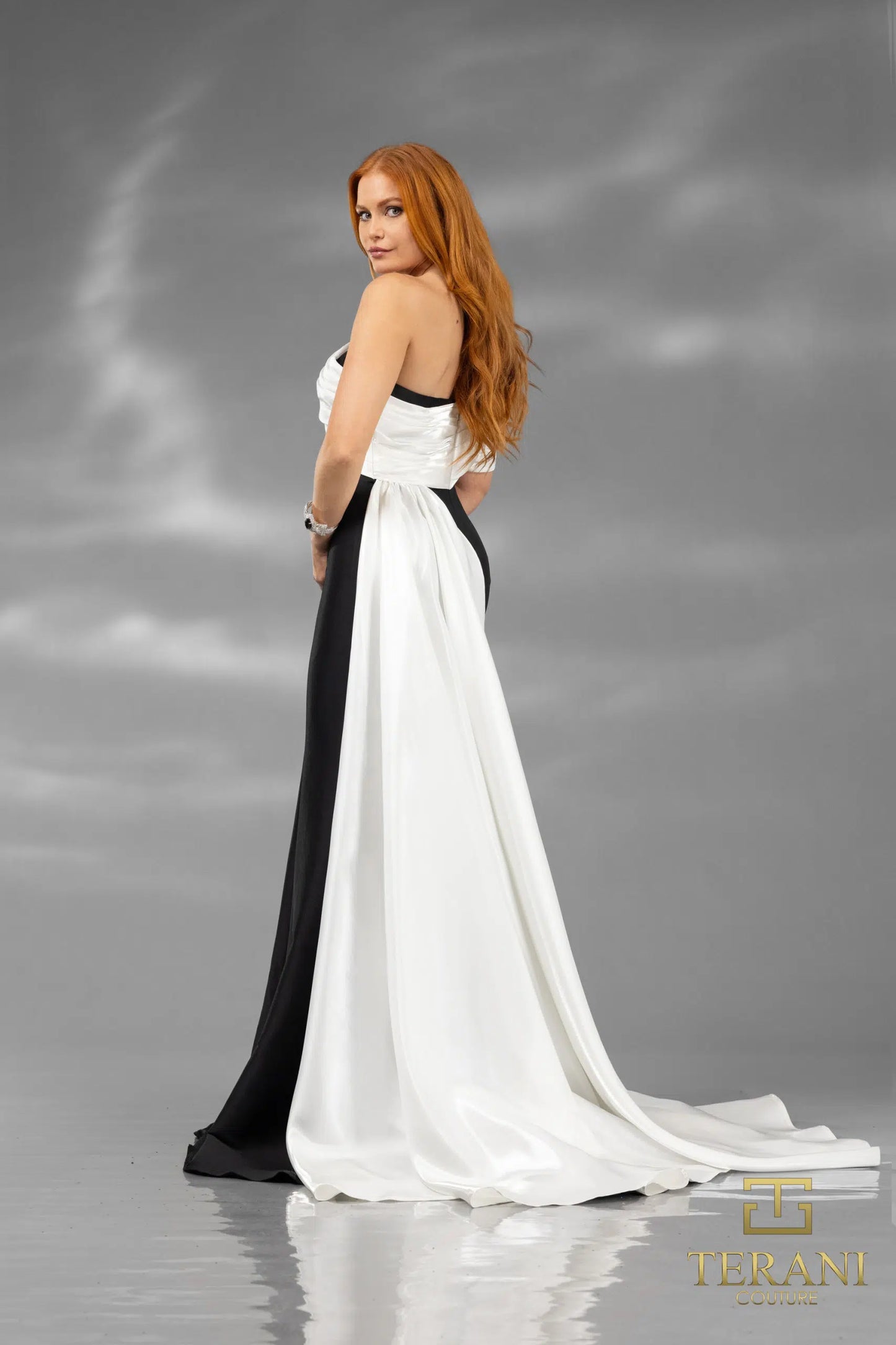 Terani Couture 251E4205 Fit and Flare One Shoulder Emerald Long Evening Dress