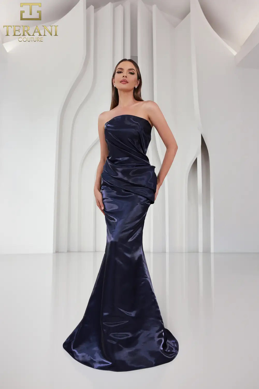 Terani Couture 251E4231 Long Sheath Strapless Shimmer Dress