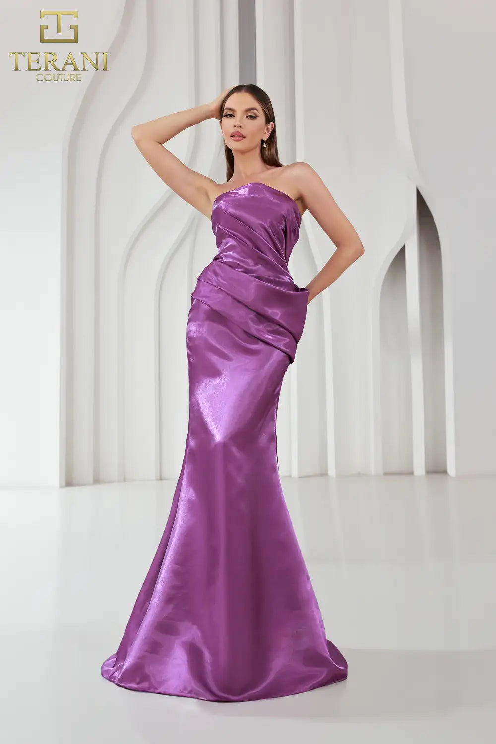 Terani Couture 251E4231 Long Sheath Strapless Shimmer Dress