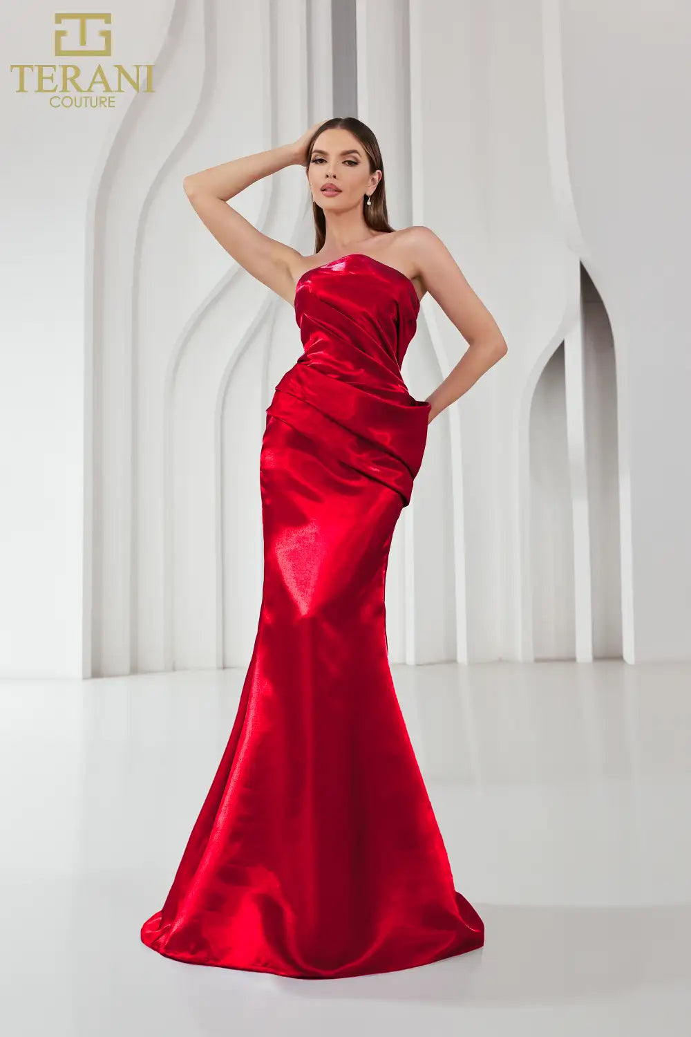 Terani Couture 251E4231 Long Sheath Strapless Shimmer Dress