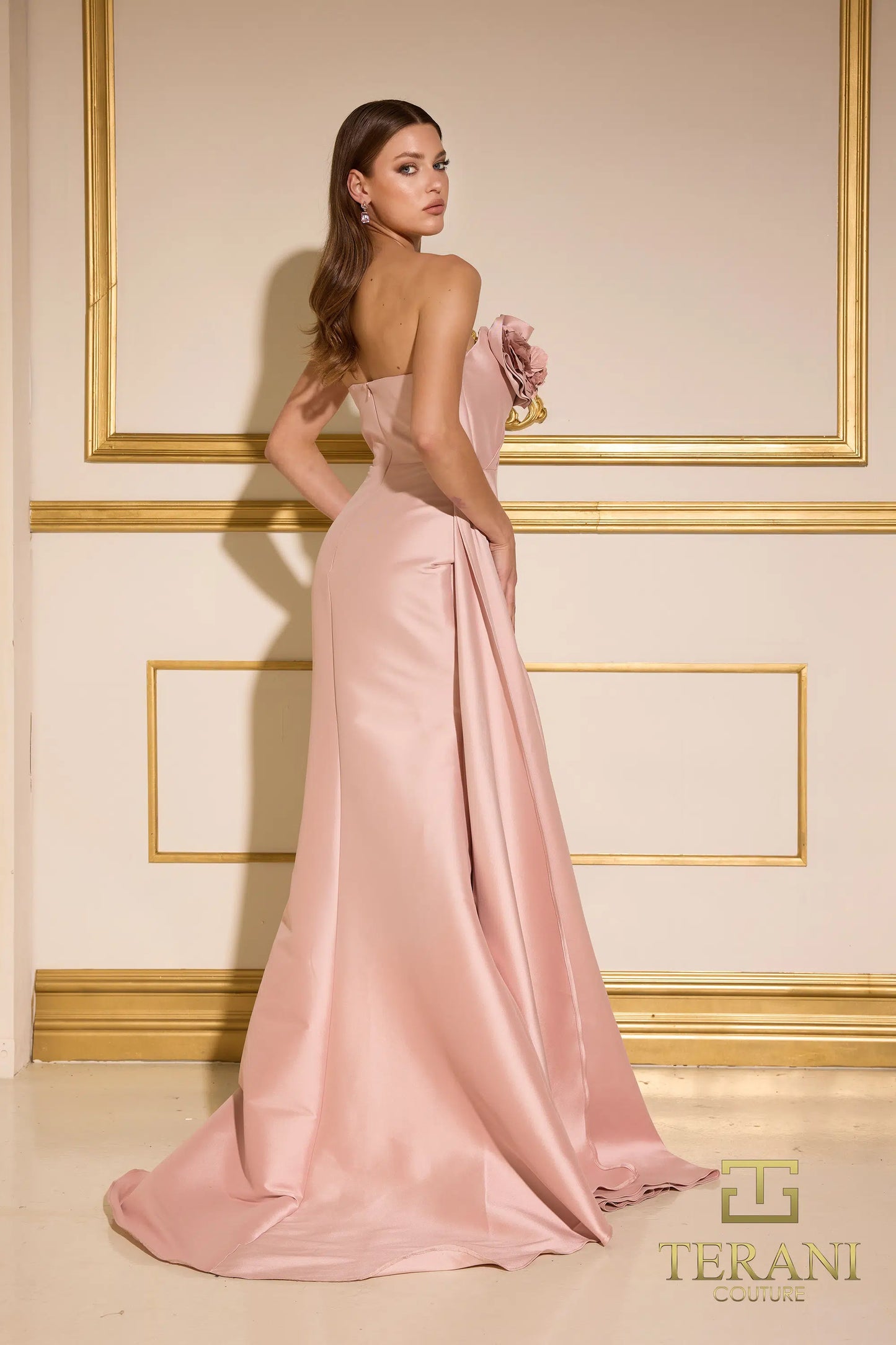 Terani Couture 251E4251 Asymmetric Front Slit Stretch Mikado Dress