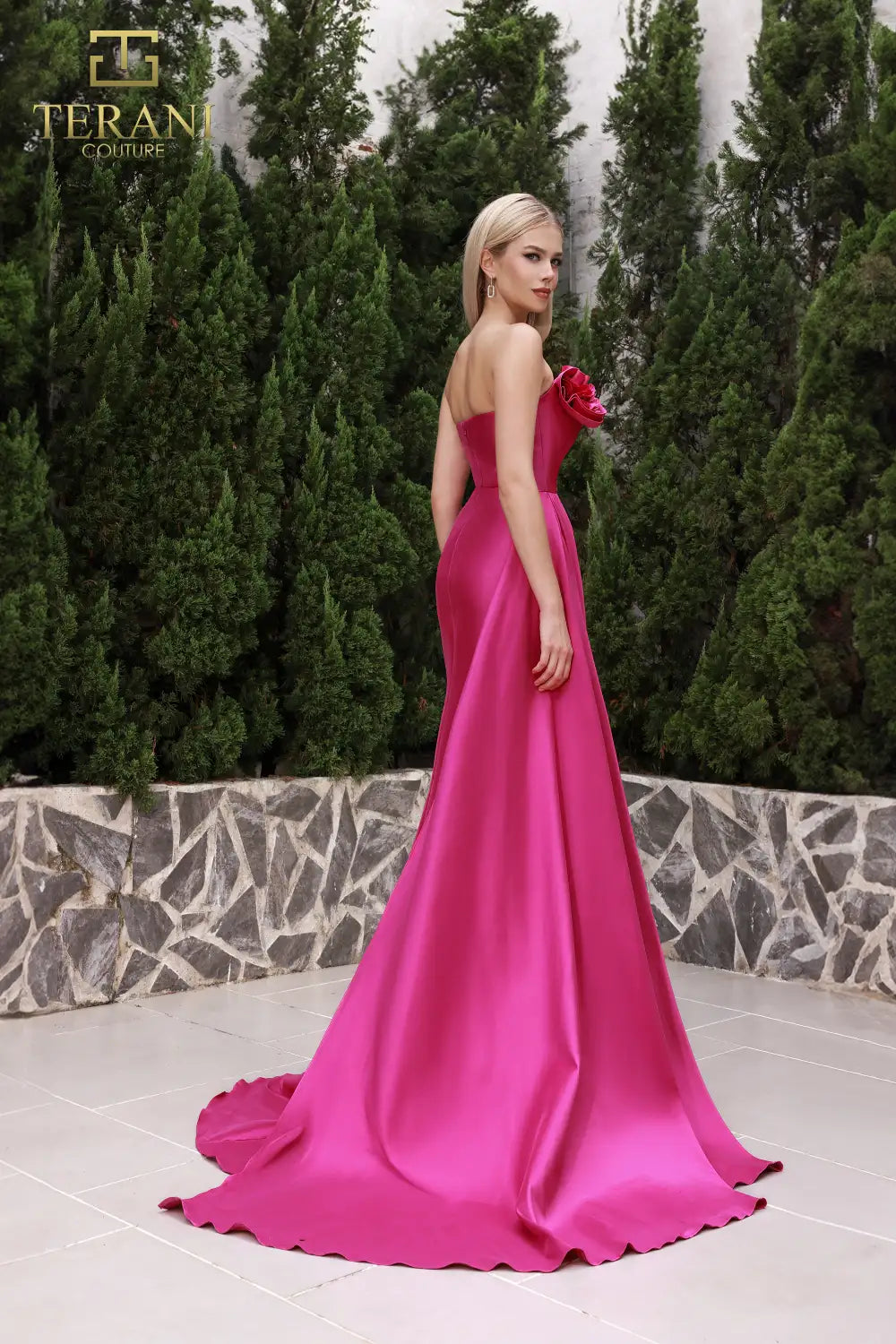 Terani Couture 251E4251 Asymmetric Front Slit Stretch Mikado Dress