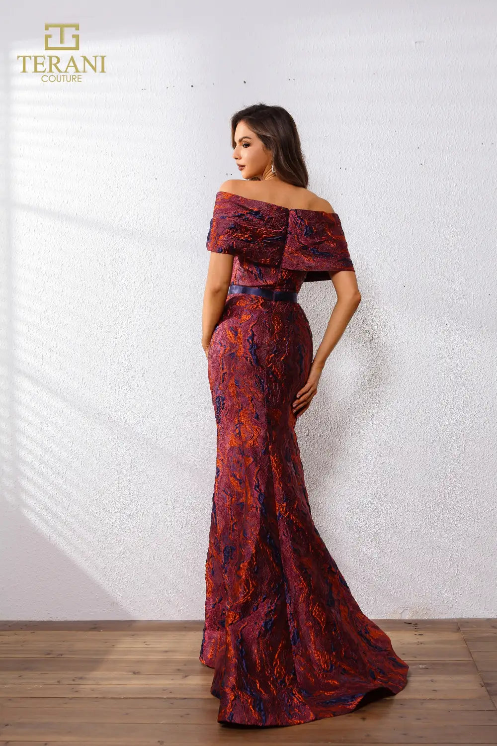 Terani Couture 251E4253 Lava Jacquard Off-The-Shoulder Sleeveless Dress