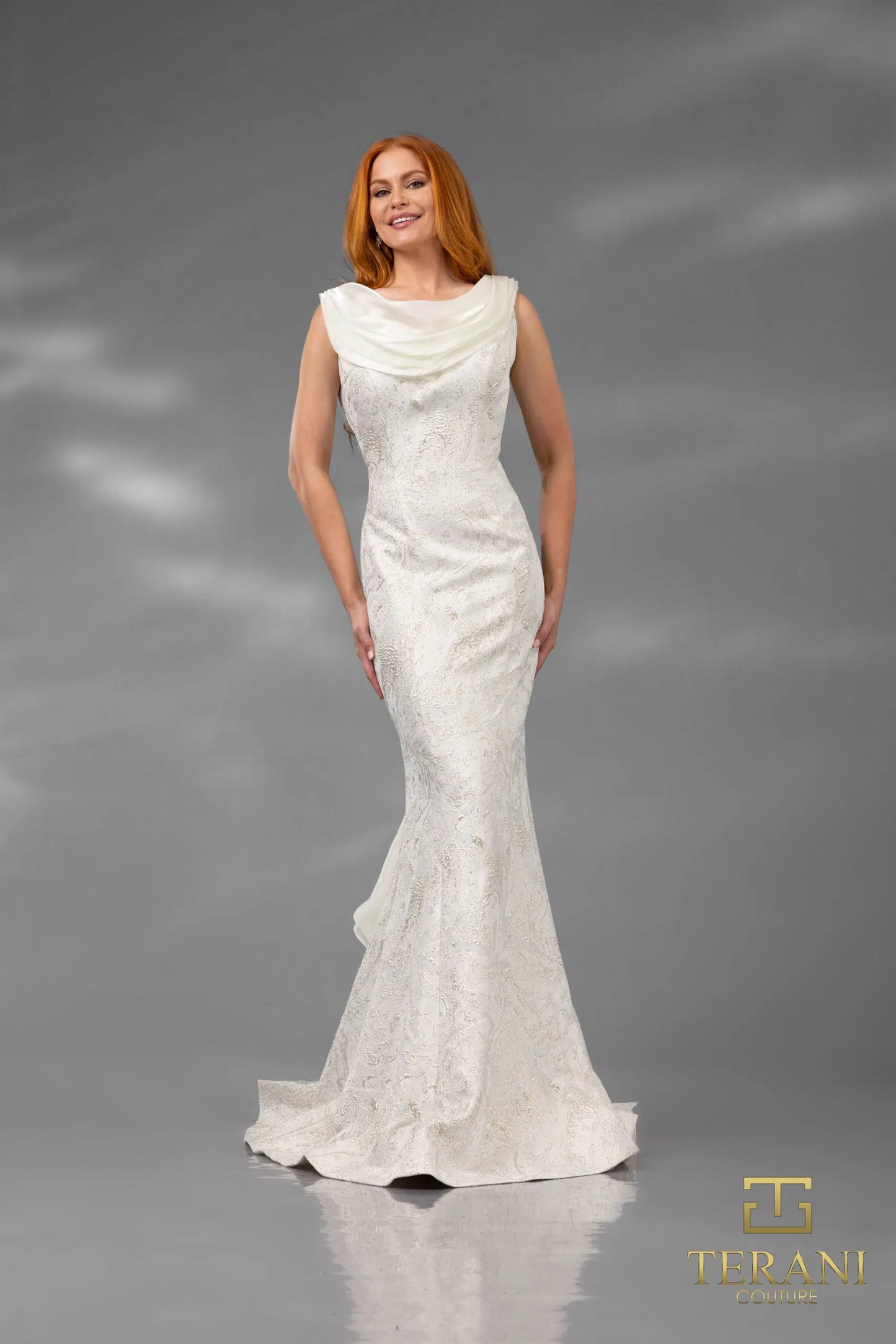 Terani Couture 251E4256 Sleeveless Cowl Neck A-line Evening Dress