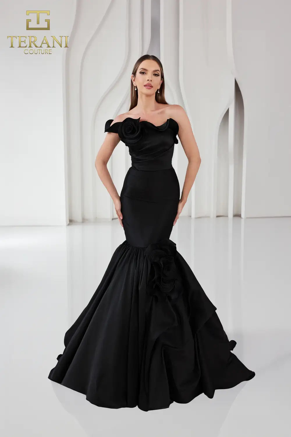 Terani Couture 251E4272 Trumpet Mikado Asymmetric Sleeveless Evening Dress