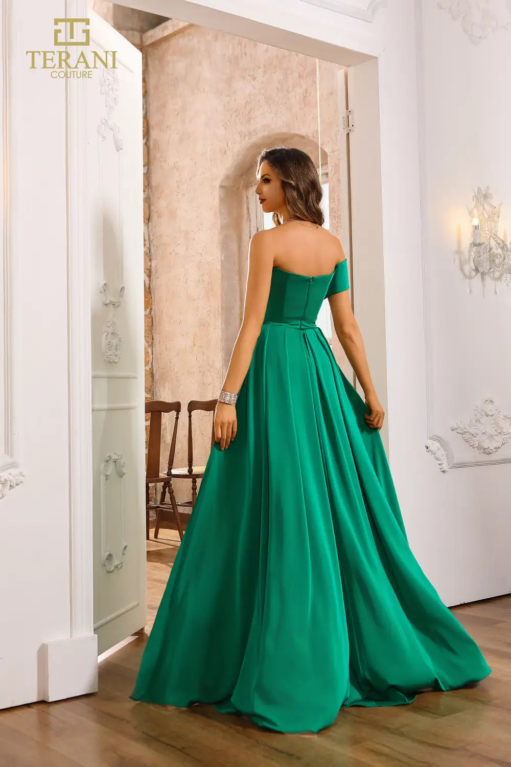 Terani Couture 251E4283 Sleeveless Crepe Back Satin Long Sheath Evening Dress