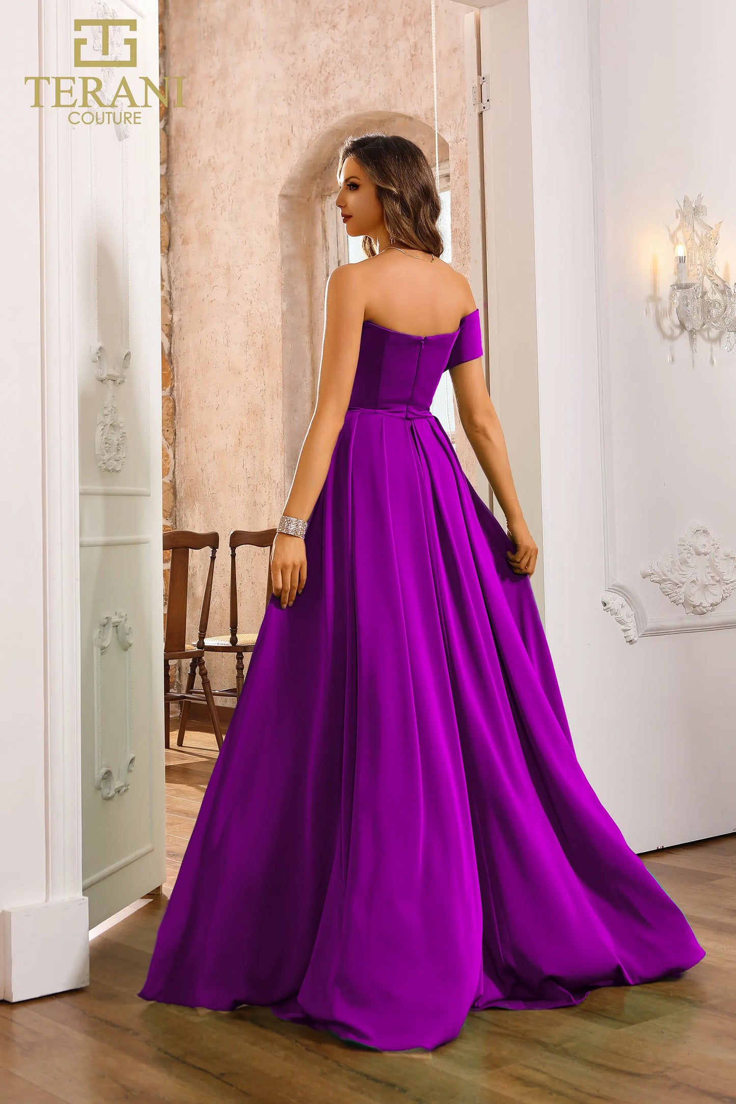 Terani Couture 251E4283 Sleeveless Crepe Back Satin Long Sheath Evening Dress