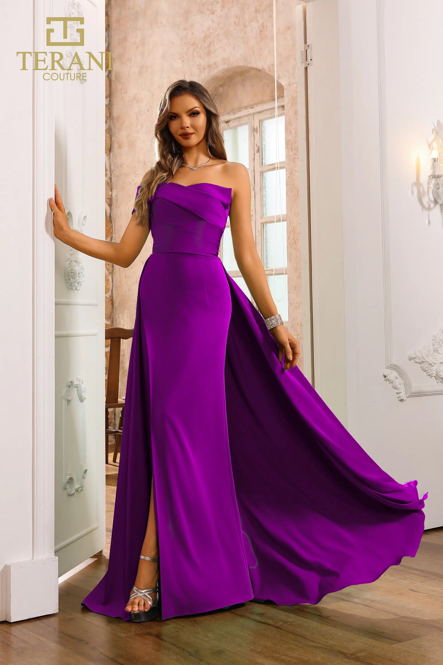 Terani Couture 251E4283 Sleeveless Crepe Back Satin Long Sheath Evening Dress