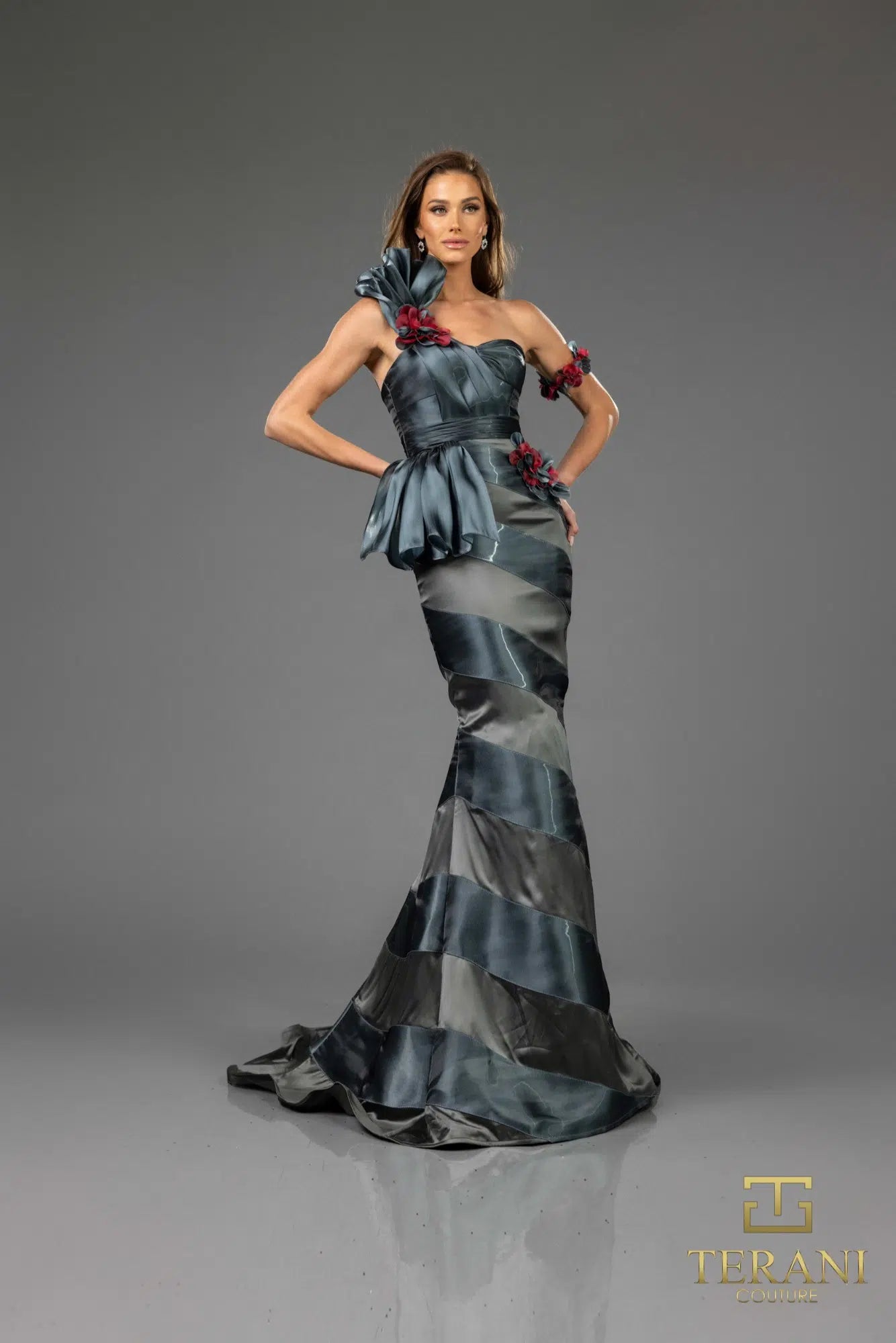 Terani Couture 251E4284 Asymmetric Sleeveless Trumpet Long Evening Dress