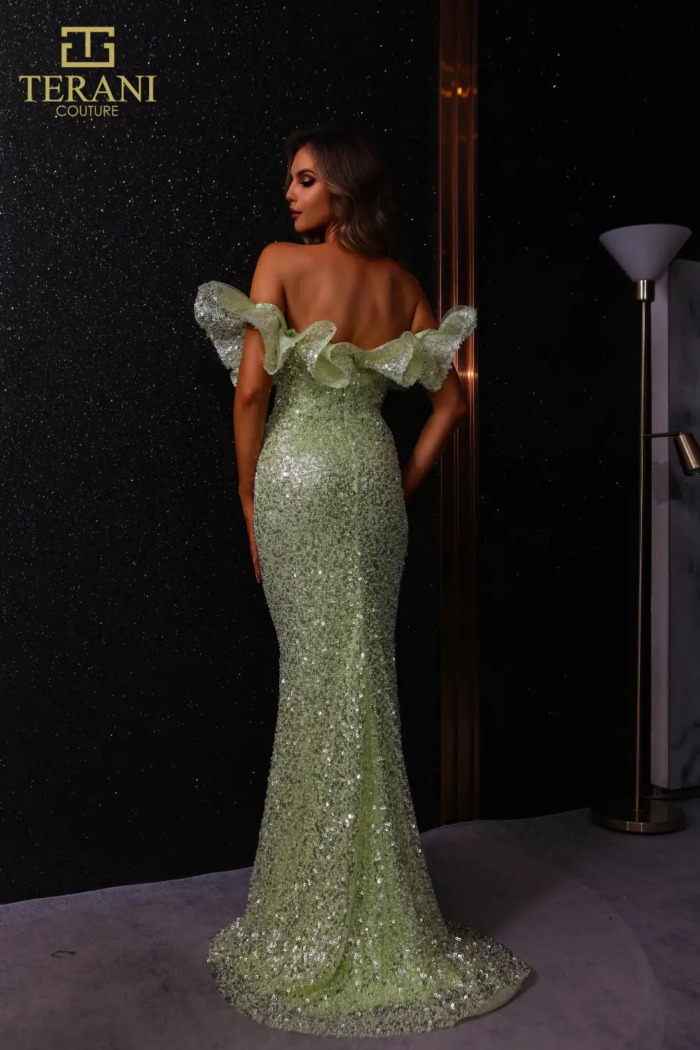 Terani Couture 251E4330 Off the Shoulder Fit and Flare Evening Dress