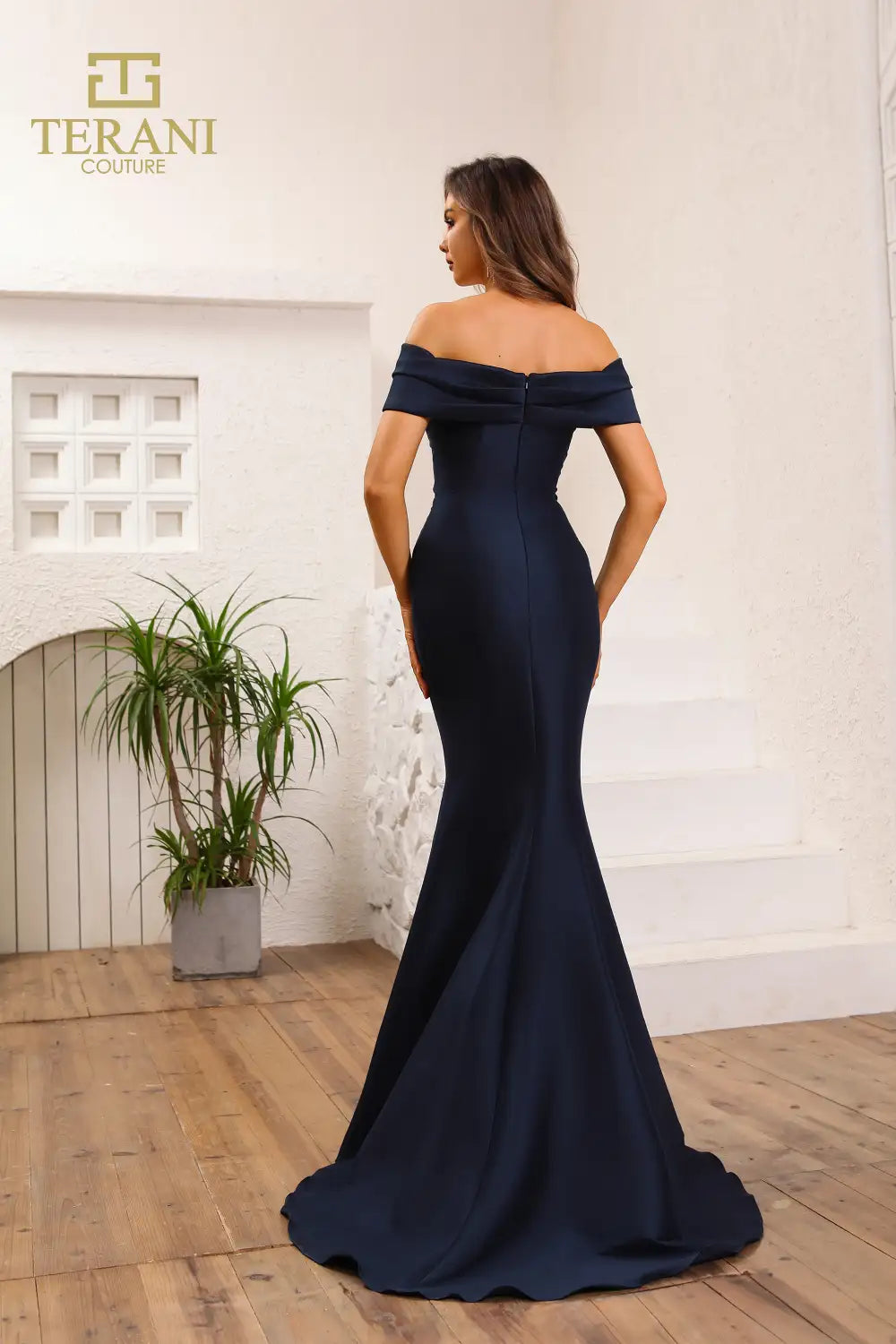 Terani Couture 251E4565 Off-The-Shoulder Trumpet Sleeveless Mikado Evening Dress