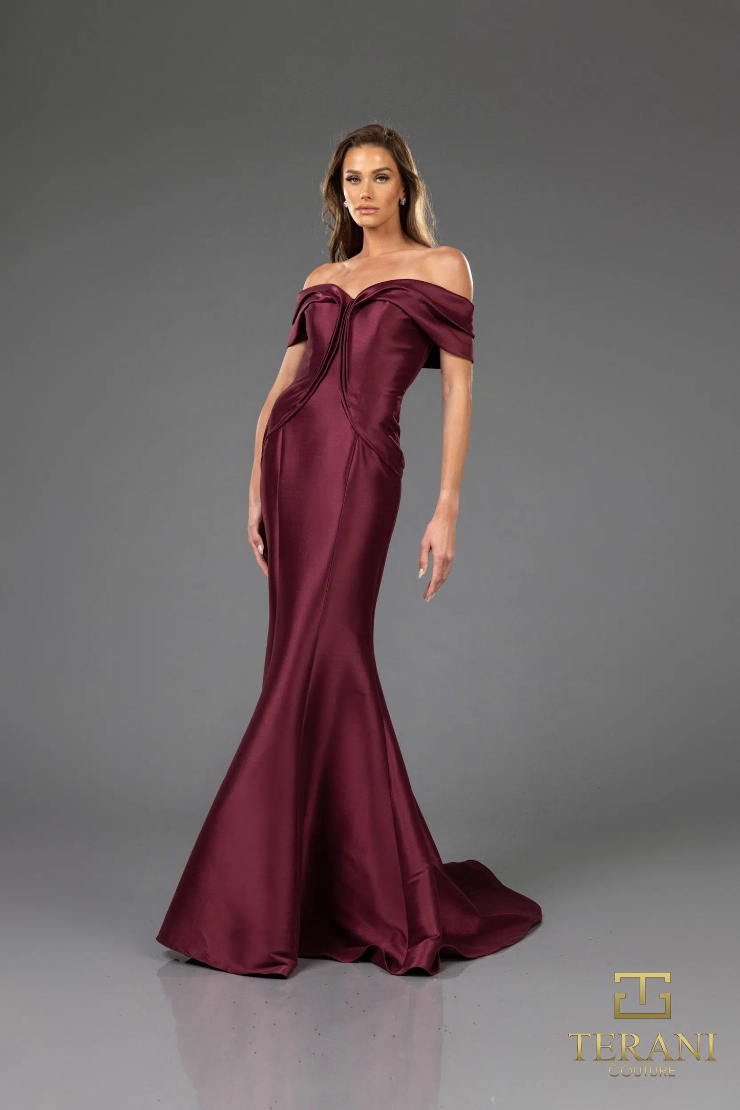 Terani Couture 251E4565 Off-The-Shoulder Trumpet Sleeveless Mikado Evening Dress
