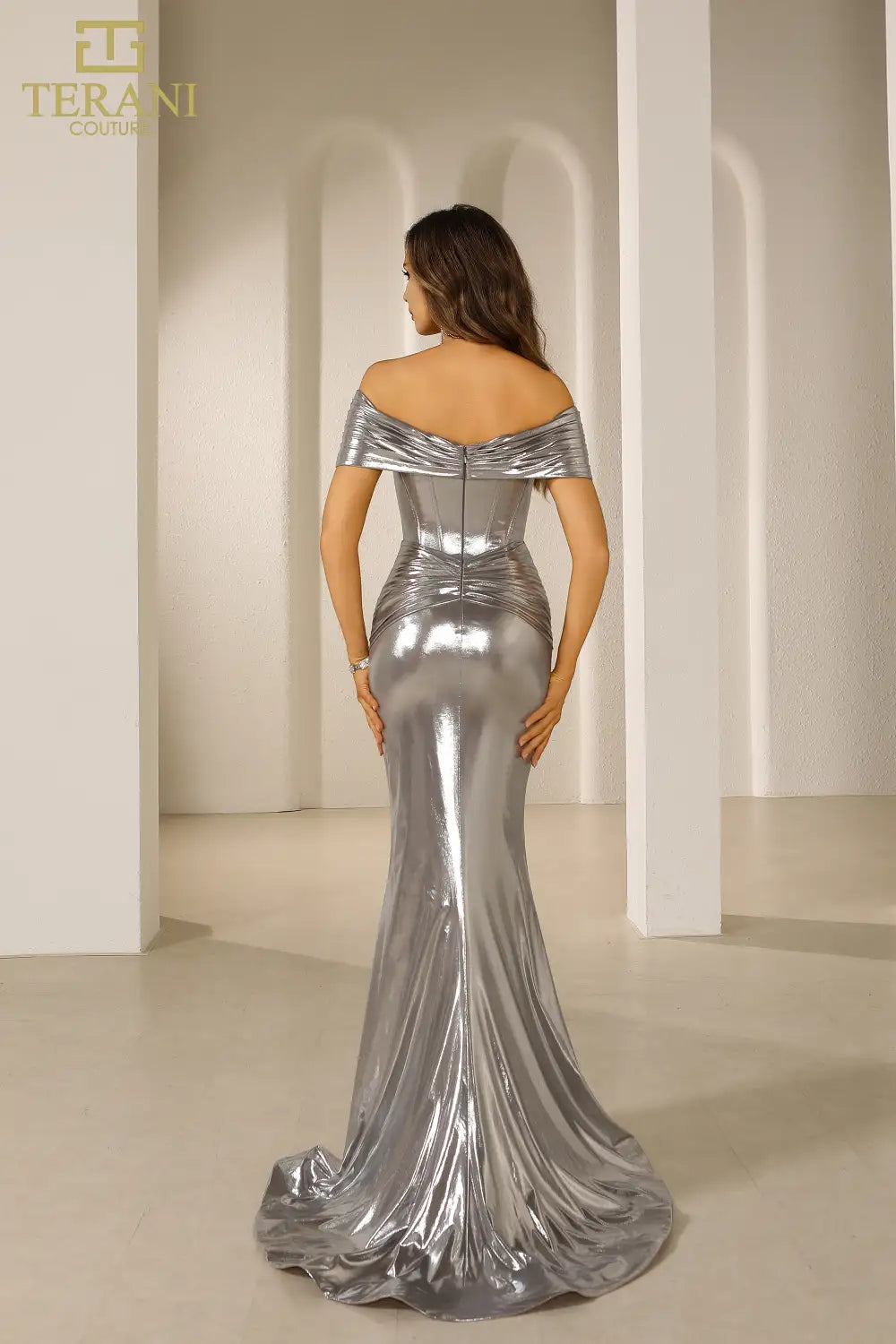 Terani Couture 251E4568 Sequin Tulle Sleeveless Off Shoulder Dress
